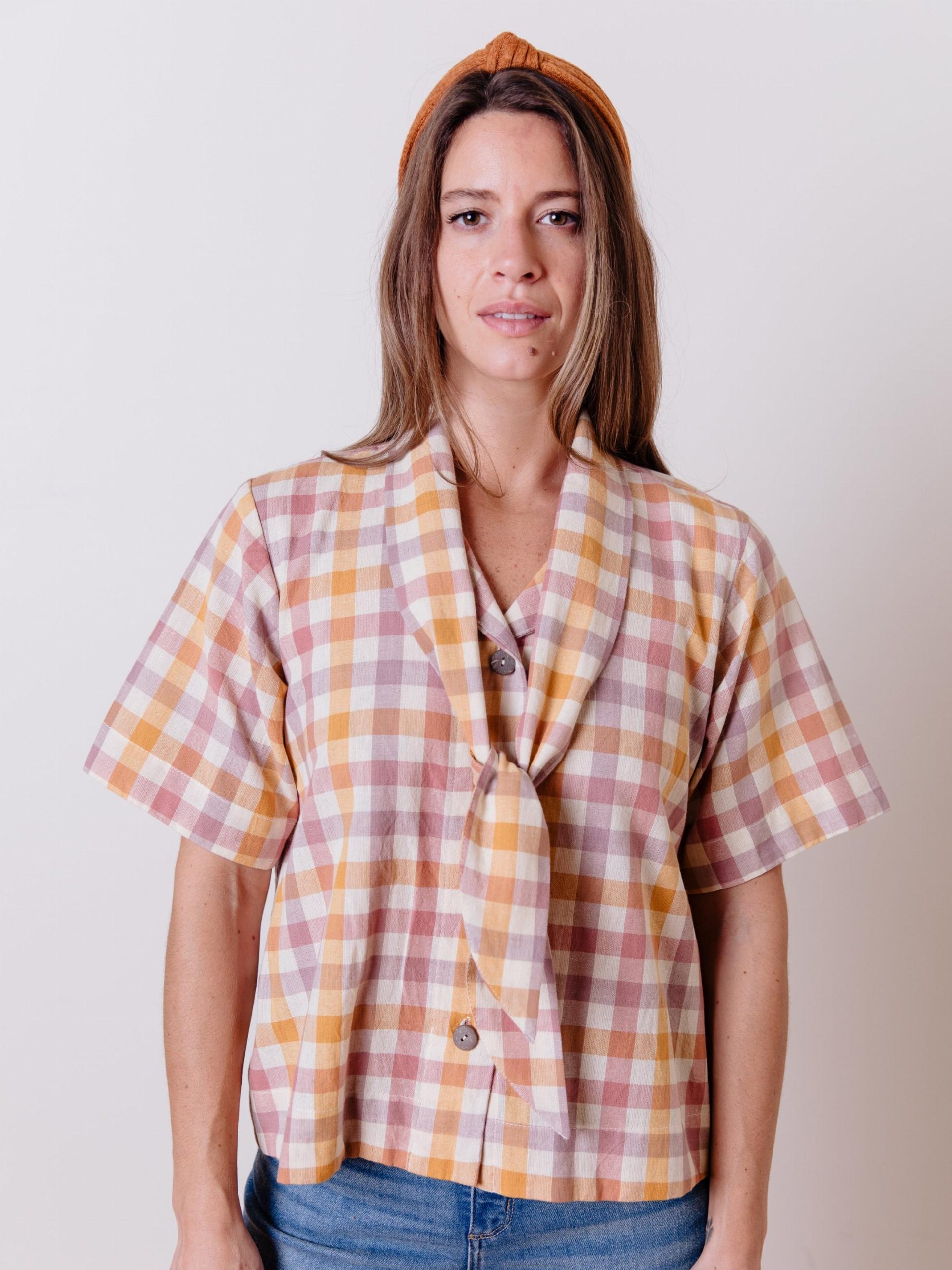 Dina Top - Blush Plaid - Image 1