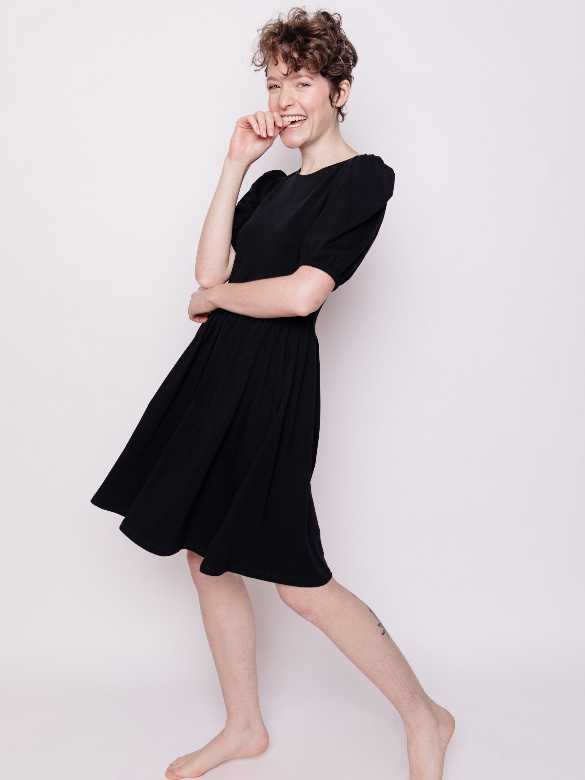 Inez Bubble Sleeve Dress - Black Jersey - Image 7