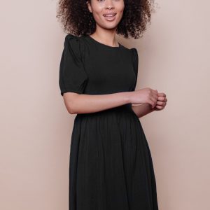 Inez Bubble Sleeve Dress - Black Jersey - Image 6