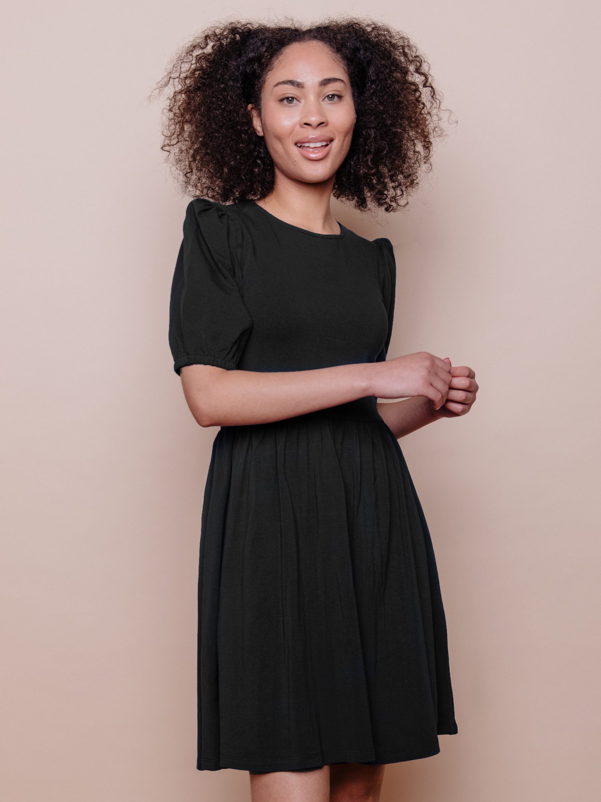Inez Bubble Sleeve Dress - Black Jersey - Image 6