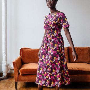 Artsy Traveler Short Sleeve Midi Dress - Leaves - Image 2