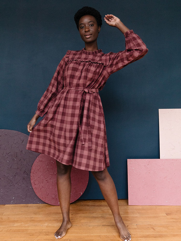 Soleil Long Sleeve Dress - Plum Gingham - Image 2