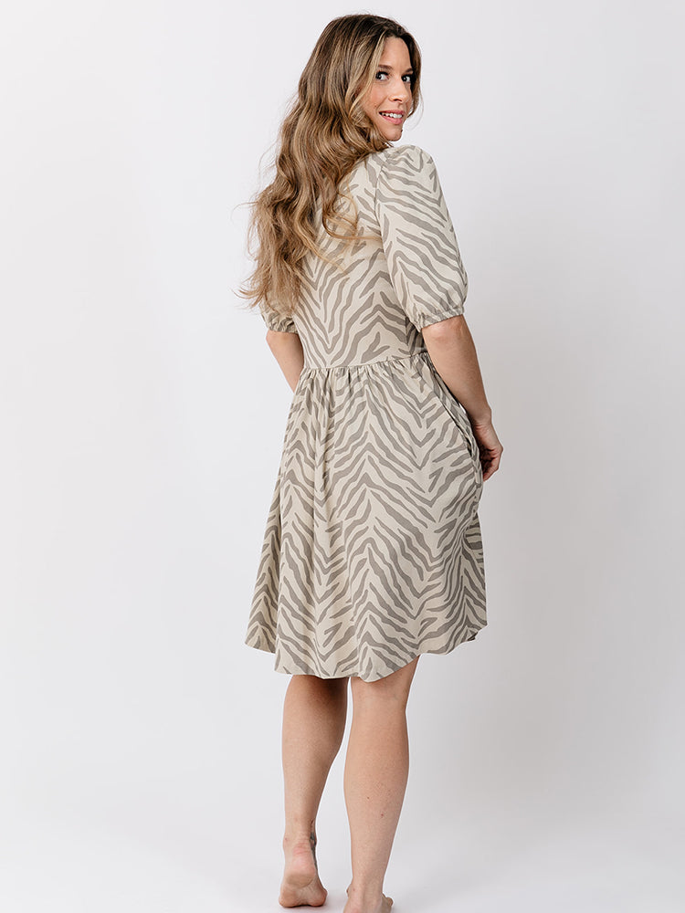 Inez Bubble Sleeve Dress - Savanna Stripe - Image 4