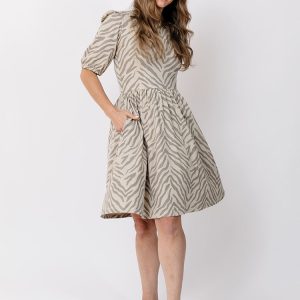 Inez Bubble Sleeve Dress - Savanna Stripe - Image 2