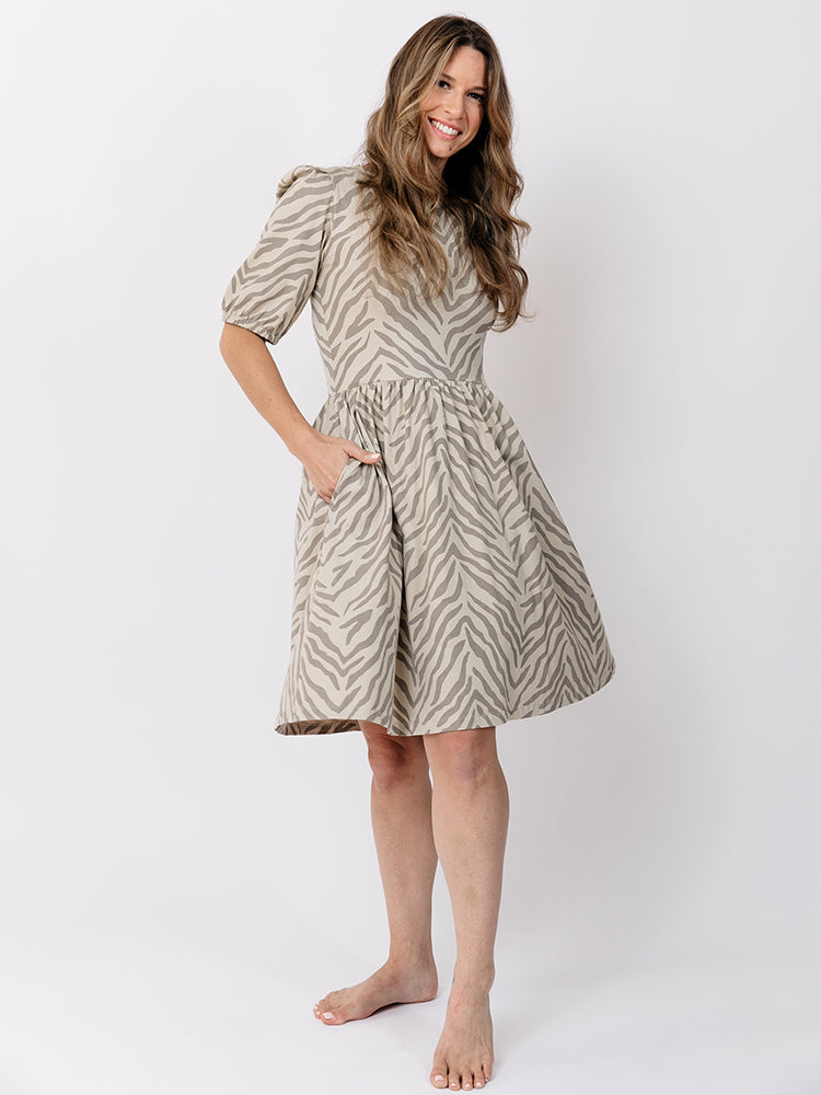 Inez Bubble Sleeve Dress - Savanna Stripe - Image 2