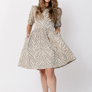 Inez Bubble Sleeve Dress - Savanna Stripe - Image 5
