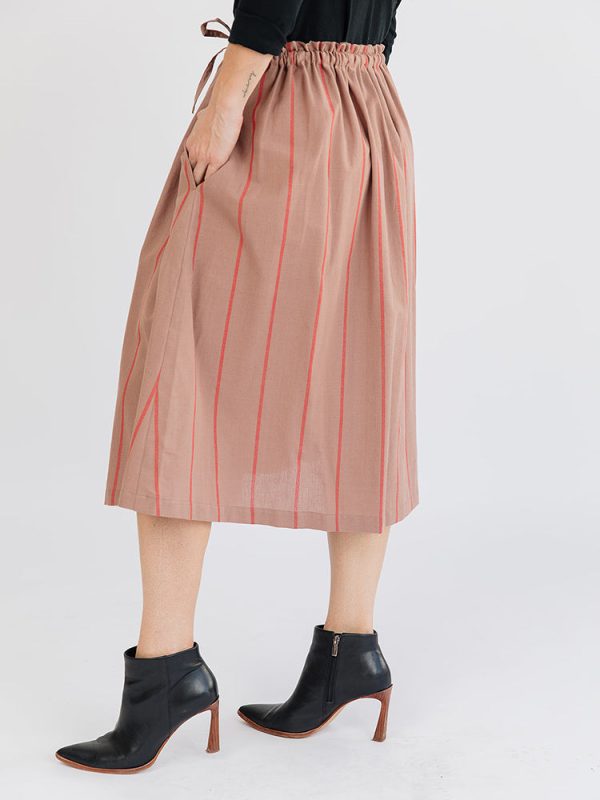 Mya Drawstring Midi Skirt - Cocoa Stripe