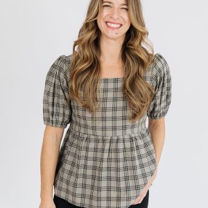 Nico Babydoll Top - Cement Plaid - Image 1
