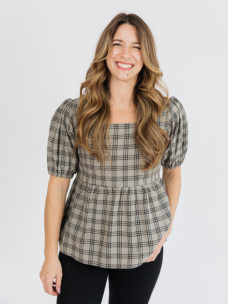 Nico Babydoll Top - Cement Plaid - Image 1