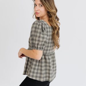 Nico Babydoll Top - Cement Plaid - Image 3