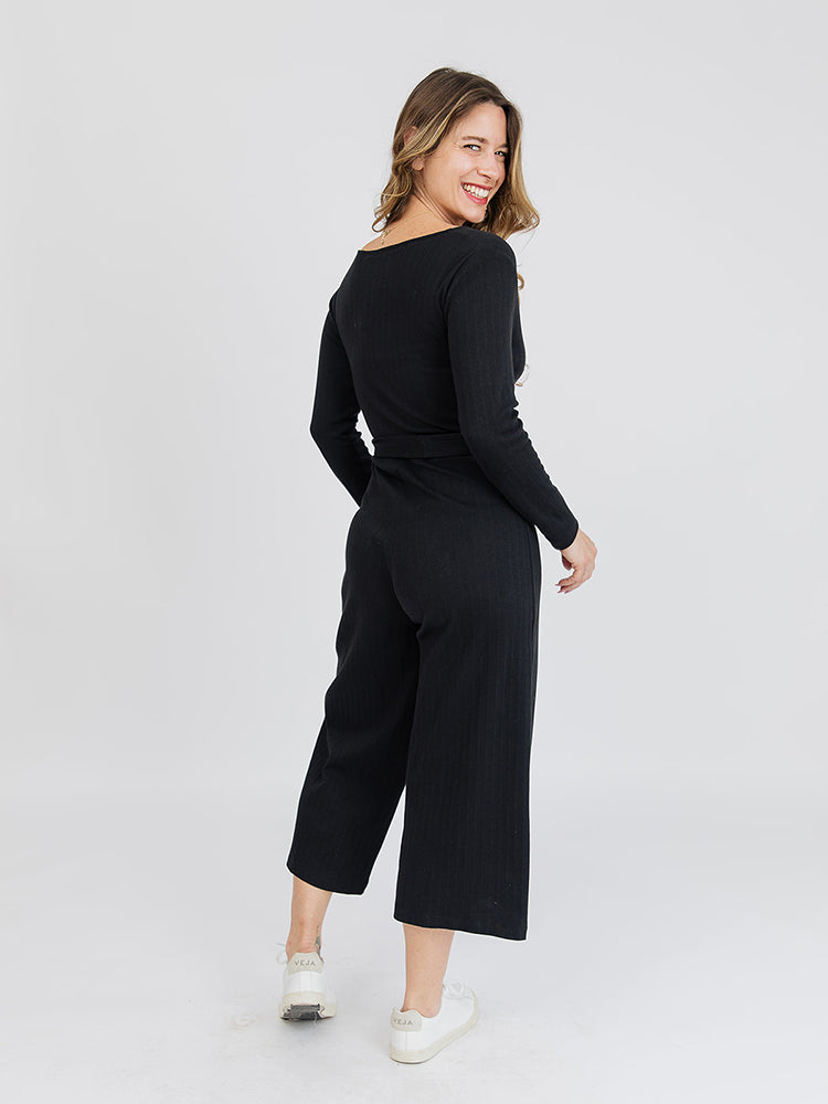 Rita Long Sleeve Jumpsuit - Black Rib Knit - Image 2