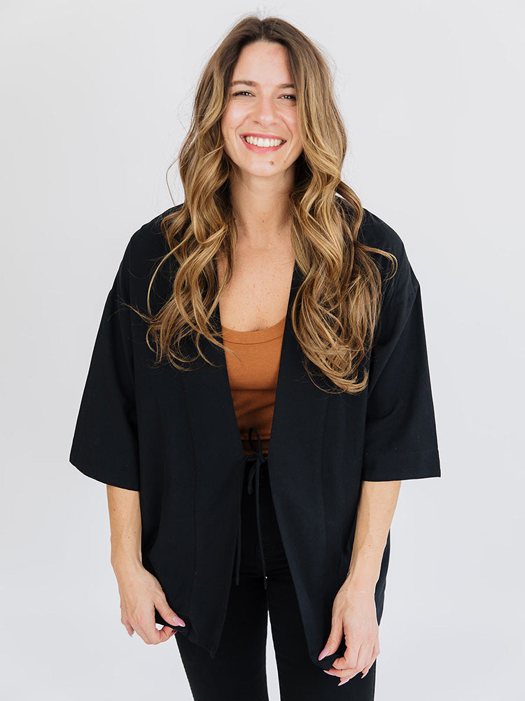Tie Front Jacket - Black - Image 1