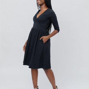 Callie 3/4 Sleeve Wrap Dress - Black - Image 4