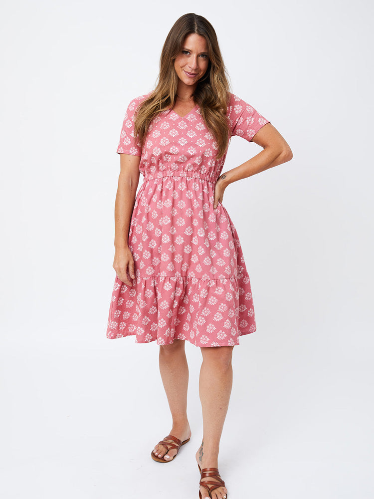 Lydia Dress - Floral Stamp Rose - Image 1