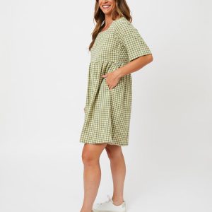 Nico Short Sleeve Mini Dress - Sage Gingham - Image 7