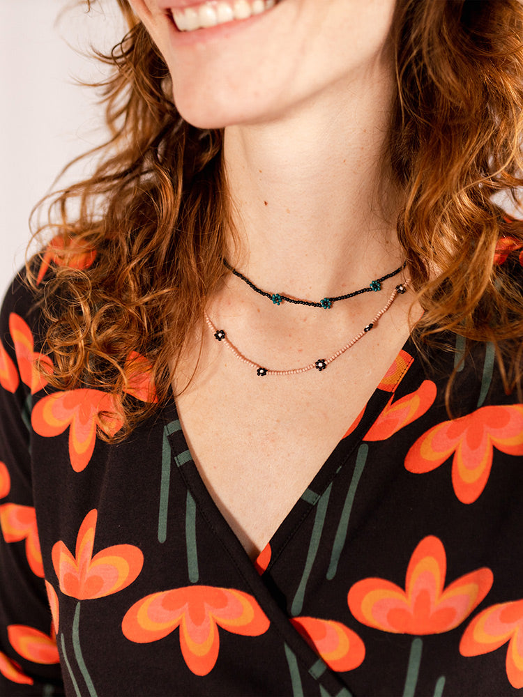 Callie 3/4 Sleeve Wrap Dress - Mod Daisy Poppy - Image 2