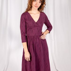 Callie 3/4 Sleeve Wrap Dress - Diamond Vine Dark Purple - Image 2