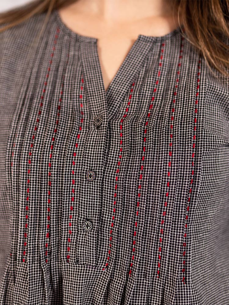 Vienna Pleated Dress - Woven Check Black - Image 5