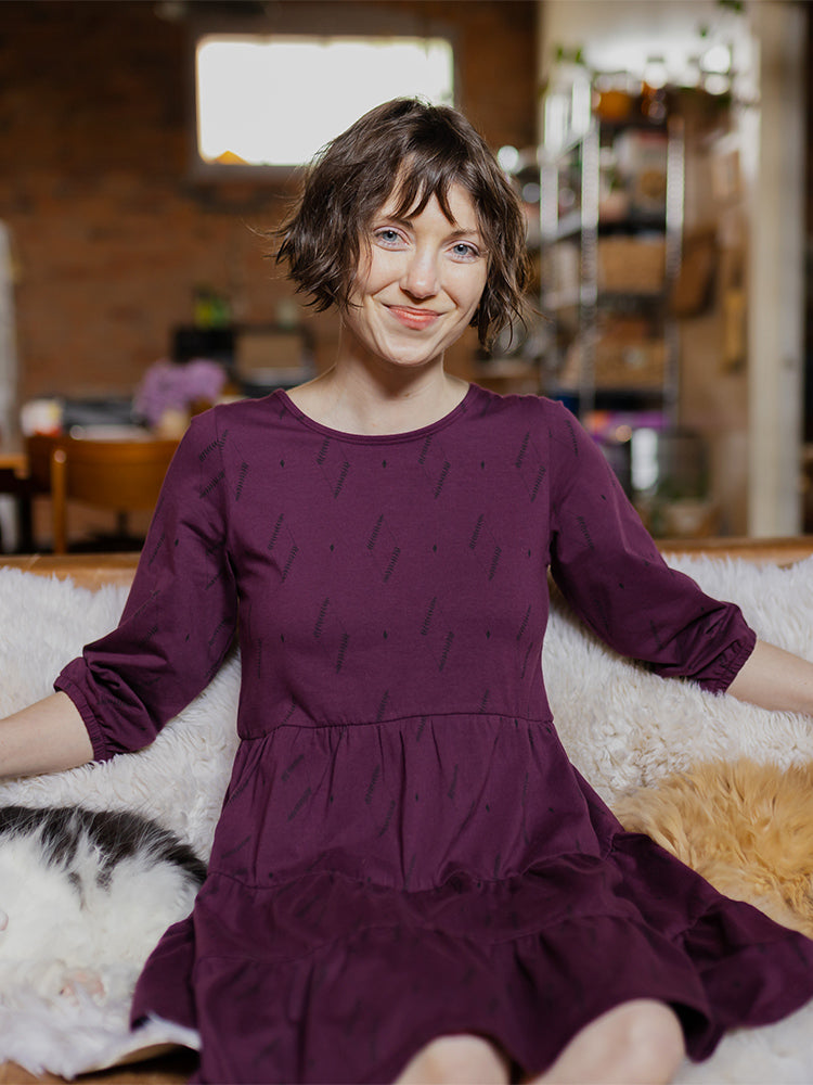 Bellini Long Sleeve Dress - Diamond Vine Dark Purple - Image 1