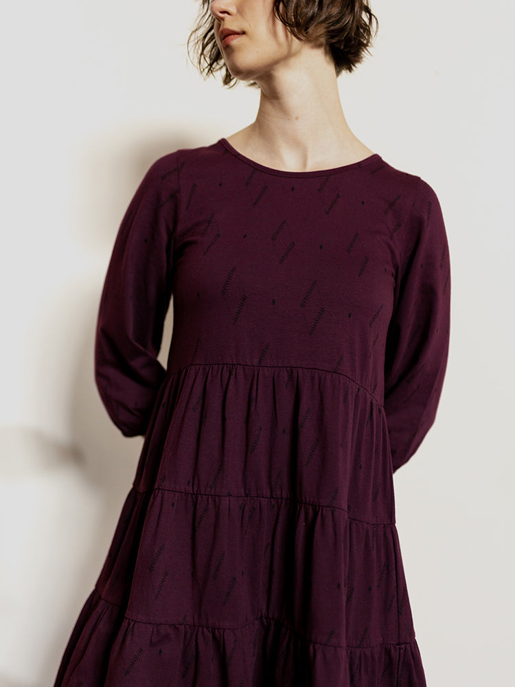 Bellini Long Sleeve Dress - Diamond Vine Dark Purple - Image 6