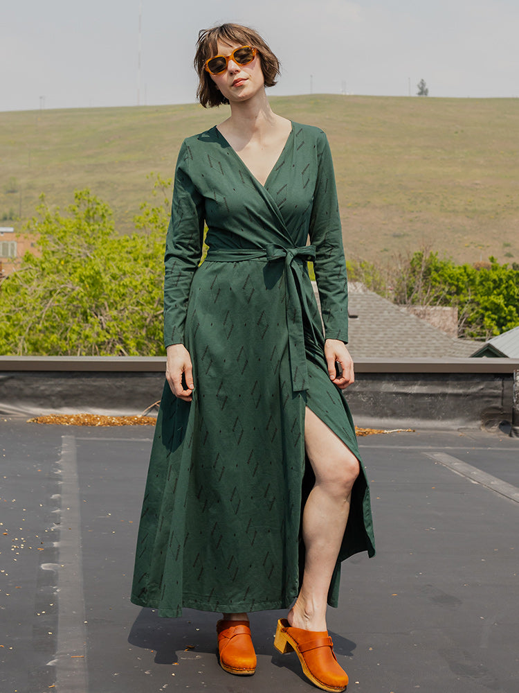 Katie Maxi Wrap Dress - Diamond Vine Dark Sage - Image 1