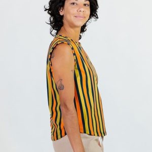Millie Muscle Tee - Navy Chartreuse Stripe - Image 6