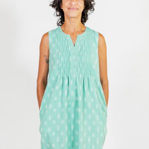 Pintucked Away Dress - Aqua Ikat - Image 8