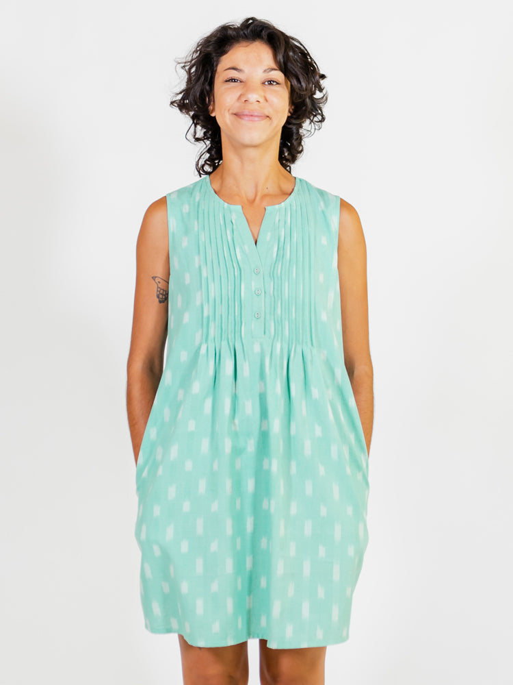 Pintucked Away Dress - Aqua Ikat - Image 8