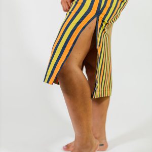 Maggie Mock Neck Dress - Navy Chartreuse Stripe - Image 7