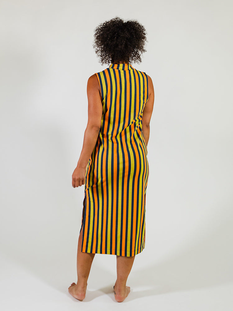 Maggie Mock Neck Dress - Navy Chartreuse Stripe - Image 9