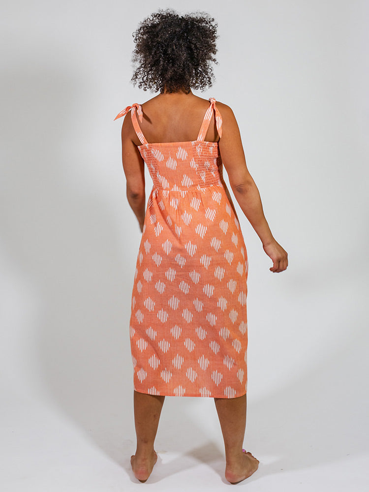 Provence Midi Dress - Peach Ikat - Image 9