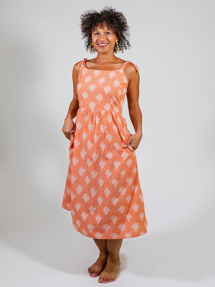 Provence Midi Dress - Peach Ikat - Image 10