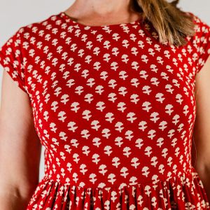 Tiered Jersey Dress - Micro Floral Red - Image 4