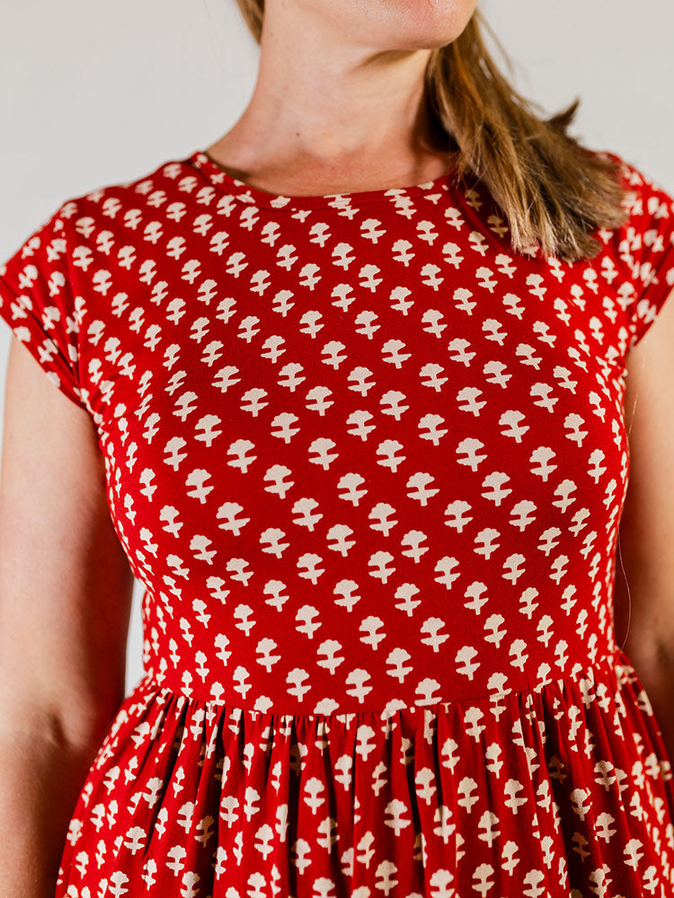 Tiered Jersey Dress - Micro Floral Red - Image 4