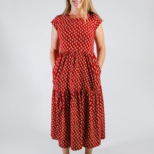 Tiered Jersey Dress - Micro Floral Red - Image 6
