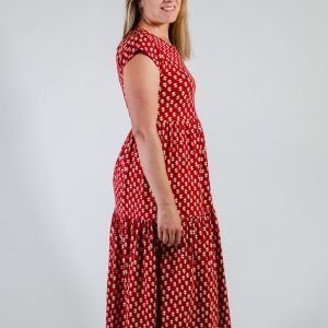 Tiered Jersey Dress - Micro Floral Red - Image 8