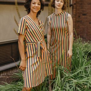 Maggie Mock Neck Dress - Navy Chartreuse Stripe - Image 6