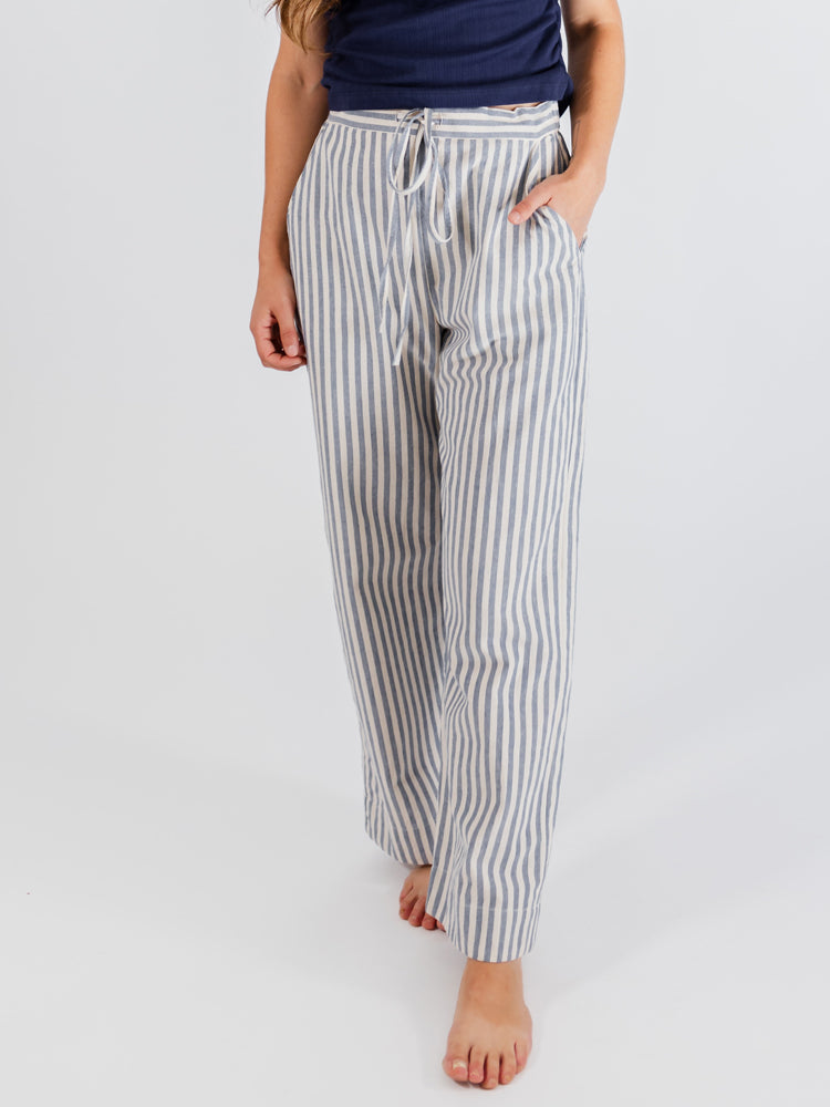 Emmy Drawstring Pant - Pinstripe Blue - Image 3