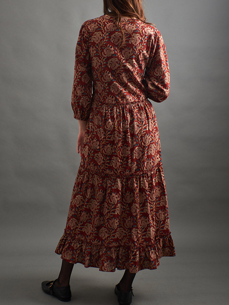 Britta Long Sleeve Tiered Dress - Red Floral - Image 6