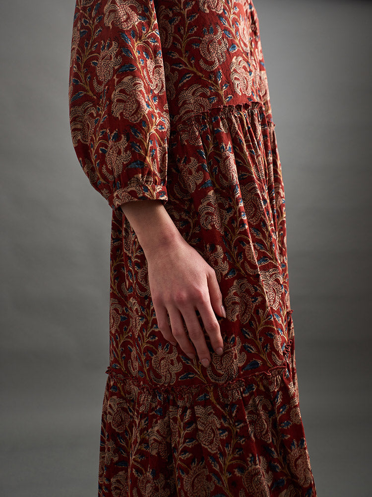 Britta Long Sleeve Tiered Dress - Red Floral - Image 3