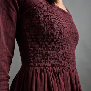 Hailee Smocked Midi Dress - Maroon Plaid - Image 3
