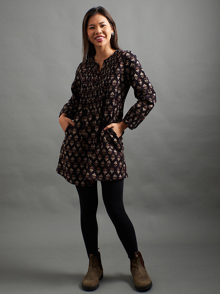Victoria Tunic Dress - Black Mini Blossom - Image 4