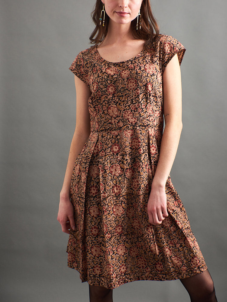Vintage Pleat Dress - Black Floral - Image 1