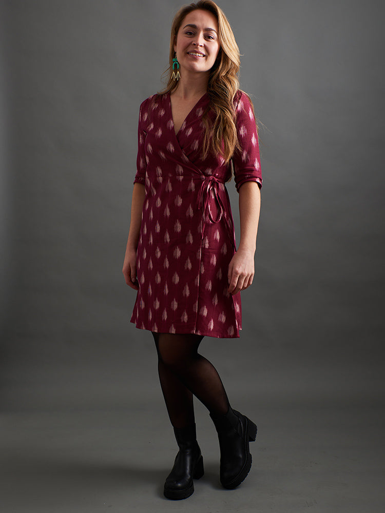 Anaya Wrap Dress - Garnet Ikat - Image 1