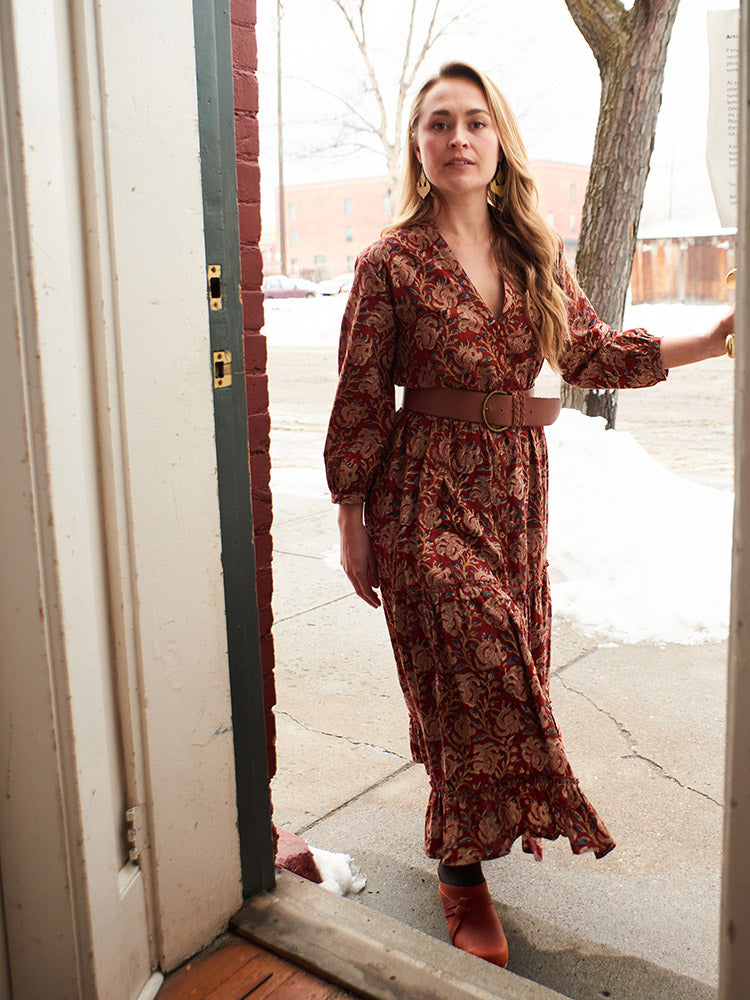 Britta Long Sleeve Tiered Dress - Red Floral - Image 5