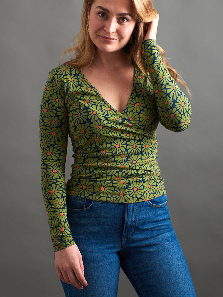 Gillian Wrap Top - Olive Floral - Image 1