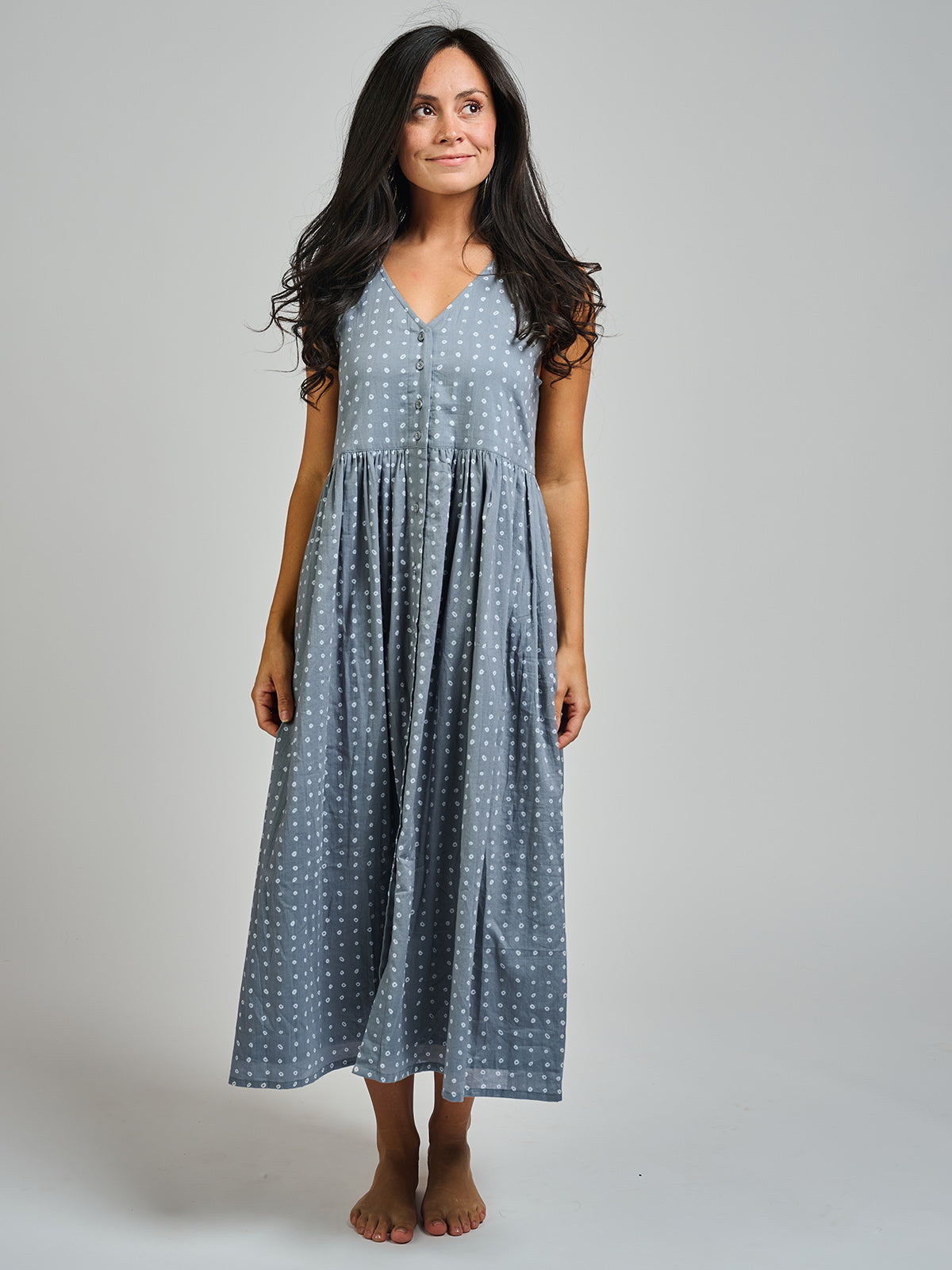 Olivia Dress - Slate Blue Dots - Image 1