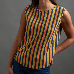 Millie Muscle Tee - Navy Chartreuse Stripe - Image 2