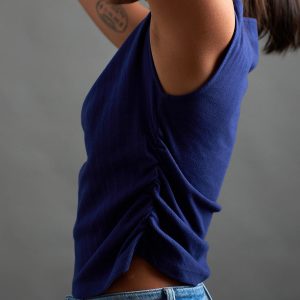 Ruched Top - Navy Rib Knit - Image 3