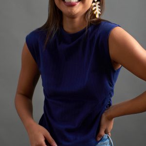 Ruched Top - Navy Rib Knit - Image 1